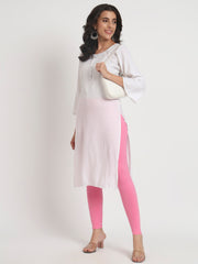 Thread Plus Ankle Length Super Stretchable Solid Cotton Leggings For Women Rose Pink