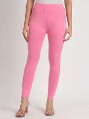 Thread Plus Ankle Length Super Stretchable Solid Cotton Leggings For Women Rose Pink