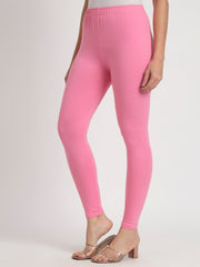 Thread Plus Ankle Length Super Stretchable Solid Cotton Leggings For Women Rose Pink