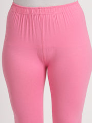 Thread Plus Ankle Length Super Stretchable Solid Cotton Leggings For Women Rose Pink