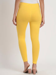 Thread Plus Ankle Length Super Stretchable Solid Cotton Leggings For Women Mango Yellow