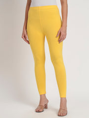 Thread Plus Ankle Length Super Stretchable Solid Cotton Leggings For Women Mango Yellow