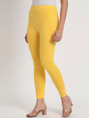 Thread Plus Ankle Length Super Stretchable Solid Cotton Leggings For Women Mango Yellow