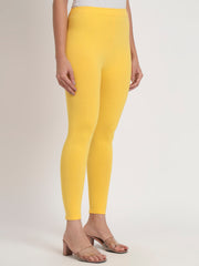 Thread Plus Ankle Length Super Stretchable Solid Cotton Leggings For Women Mango Yellow