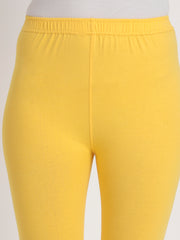 Thread Plus Ankle Length Super Stretchable Solid Cotton Leggings For Women Mango Yellow