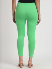 Thread Plus Ankle Length Super Stretchable Solid Cotton Leggings For Women Pista Green