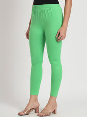 Thread Plus Ankle Length Super Stretchable Solid Cotton Leggings For Women Pista Green