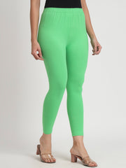 Thread Plus Ankle Length Super Stretchable Solid Cotton Leggings For Women Pista Green