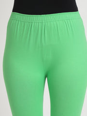 Thread Plus Ankle Length Super Stretchable Solid Cotton Leggings For Women Pista Green