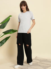 Pure Cotton Light Grey T-shirt with Raglan Sleeves