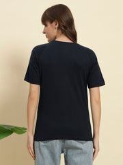 Pure Cotton Navy Blue T-shirt with Raglan Sleeves
