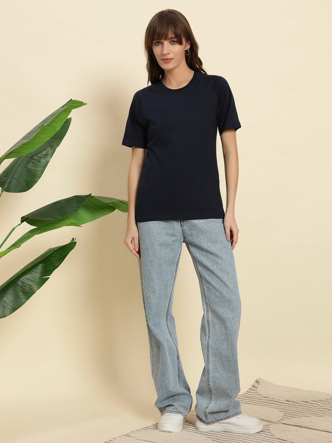 Pure Cotton Navy Blue T-shirt with Raglan Sleeves