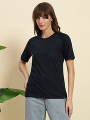 Pure Cotton Navy Blue T-shirt with Raglan Sleeves