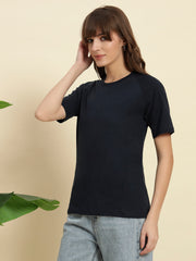 Pure Cotton Navy Blue T-shirt with Raglan Sleeves