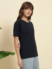 Pure Cotton Navy Blue T-shirt with Raglan Sleeves