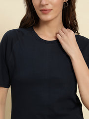 Pure Cotton Navy Blue T-shirt with Raglan Sleeves