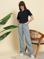 Pure Cotton Navy Blue T-shirt with Raglan Sleeves