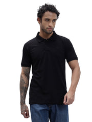 Thread Plus Polo T-Shirt, 100% Cotton T-Shirts for Men Black