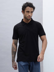 Thread Plus Polo T-Shirt, 100% Cotton T-Shirts for Men Black
