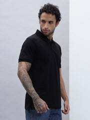 Thread Plus Polo T-Shirt, 100% Cotton T-Shirts for Men Black