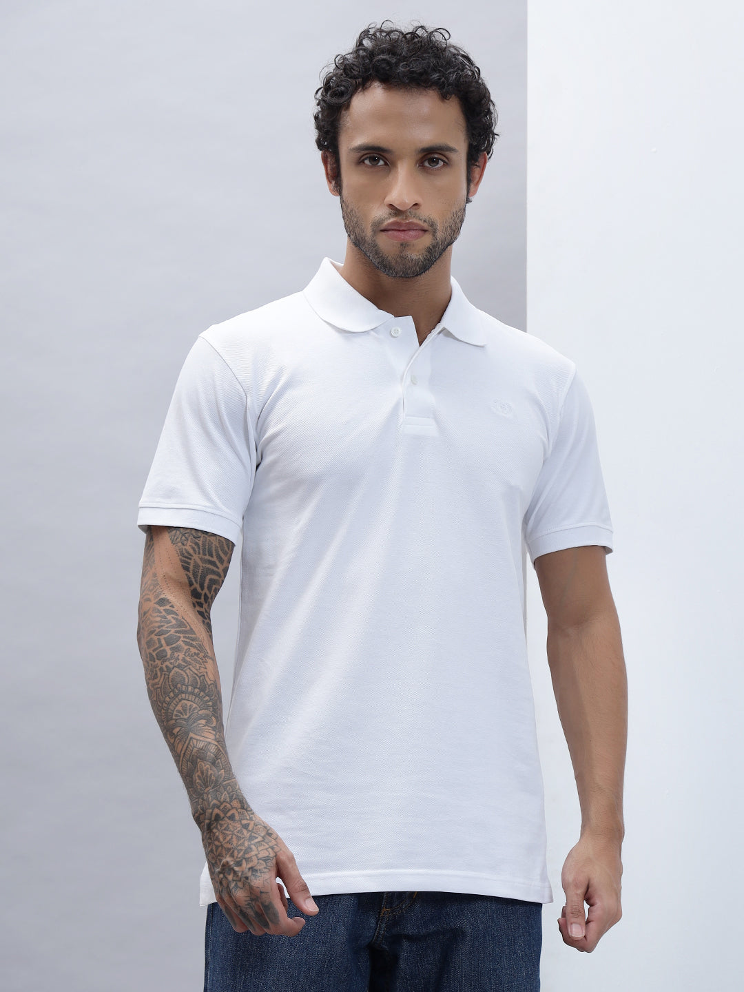 Thread Plus Polo T-Shirt, 100% Cotton T-Shirts for Men White
