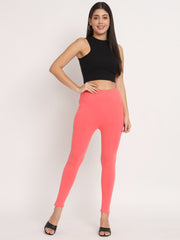 Thread Plus D Pocket Stretchable Solid Cotton Pants for Women Carrot Pink