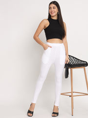 Thread Plus D Pocket Stretchable Solid Cotton Pants for White