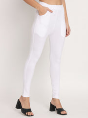 Thread Plus D Pocket Stretchable Solid Cotton Pants for White