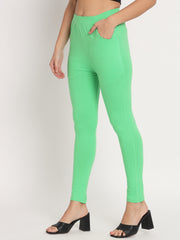 Thread Plus D Pocket Stretchable Solid Cotton Pants for Pista Green