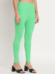 Thread Plus D Pocket Stretchable Solid Cotton Pants for Pista Green