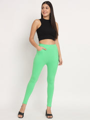 Thread Plus D Pocket Stretchable Solid Cotton Pants for Pista Green