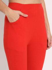 Thread Plus D Pocket Stretchable Solid Cotton Pants for Red