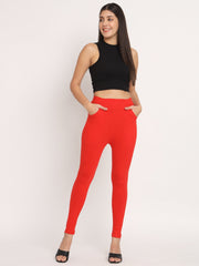 Thread Plus D Pocket Stretchable Solid Cotton Pants for Red