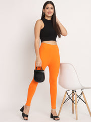 Thread Plus D Pocket Stretchable Solid Cotton Pants for Women Orange