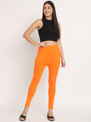 Thread Plus D Pocket Stretchable Solid Cotton Pants for Women Orange