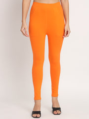 Thread Plus D Pocket Stretchable Solid Cotton Pants for Women Orange