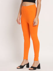 Thread Plus D Pocket Stretchable Solid Cotton Pants for Women Orange