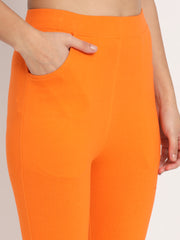 Pocket Pants Slim fit Ankle Length with 2 Pockets for Women and Girls (Orange)