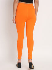 Thread Plus D Pocket Stretchable Solid Cotton Pants for Women Orange