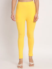 Thread Plus D Pocket Stretchable Solid Cotton Pants for Women Mango Yellow