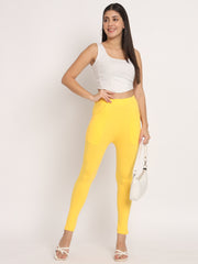 Thread Plus D Pocket Stretchable Solid Cotton Pants for Women Mango Yellow