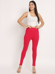 Thread Plus D Pocket Stretchable Solid Cotton Pants for Women Magenta