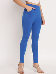 Thread Plus D Pocket Stretchable Solid Cotton Pants for Royal Blue