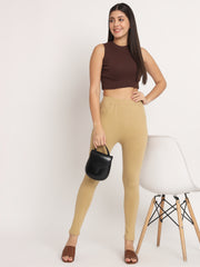 Thread Plus D Pocket Stretchable Solid Cotton Pants for Women Brown