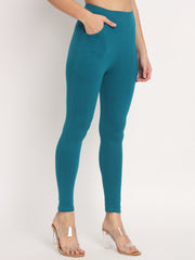 Thread Plus D Pocket Stretchable Solid Cotton Pants for Petrol Blue