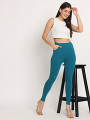 Thread Plus D Pocket Stretchable Solid Cotton Pants for Petrol Blue