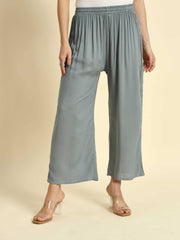 Thread Plus Relaxed Fit Palazzo For Women Light Grey