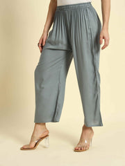 Thread Plus Relaxed Fit Palazzo For Women Light Grey