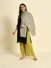 Thread Plus Coffee Yellow Cambric Cotton Dabu Zigzag Print Stole