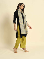 Thread Plus Coffee Yellow Cambric Cotton Dabu Zigzag Print Stole